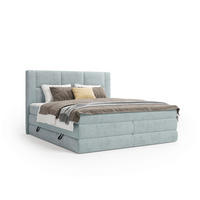 BOXSPRINGBETT 180/200 cm,  in Hellblau, gepolstertes Kopfteil, Bettkasten, Topper, Wendematratze mit unterschiedlichen Härtegraden, H2 + H3 = mittel + fest  - Schwarz/Hellblau, Design, Kunststoff/Textil (180/200cm) - Esposa