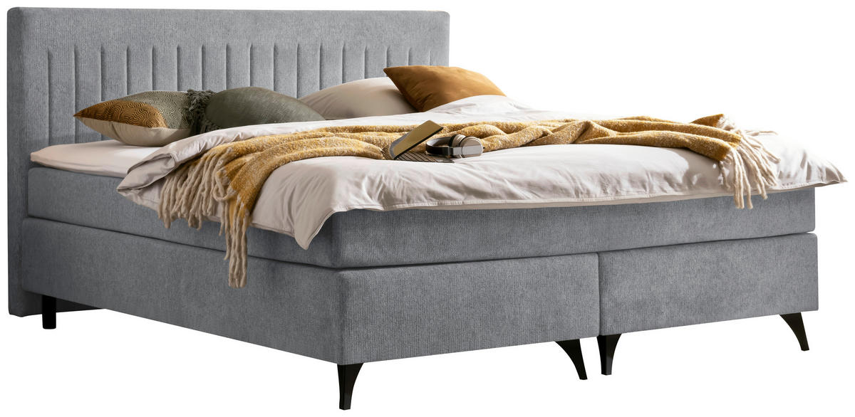 BOXSPRINGBETT 180/200 cm  in Platinfarben  - Platinfarben/Schwarz, Basics, Textil/Metall (180/200cm) - Boxxx