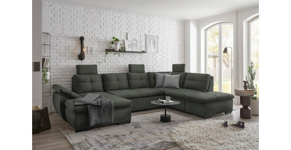 WOHNLANDSCHAFT in Mikrovelours Dunkelgrün - Dunkelgrün/Schwarz, KONVENTIONELL, Kunststoff/Textil (127/334/217cm) - Carryhome