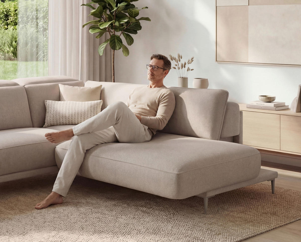 ECKSOFA  Flachgewebe Beige  - Beige, Design, Textil/Metall (280/230cm) - Johann Jakob