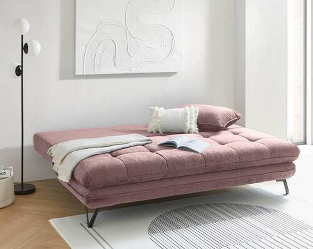 SCHLAFSOFA  mit Samt Altrosa  - Schwarz/Altrosa, Design, Textil/Metall (205/79-96/85cm) - Novel
