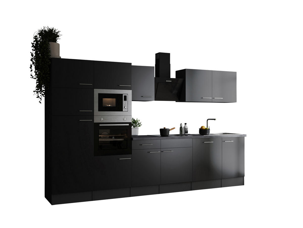 KÜCHENBLOCK 340 cm   in Grau, Schwarz  - Silberfarben/Schwarz, Design, Holzwerkstoff/Metall (340cm) - Respekta