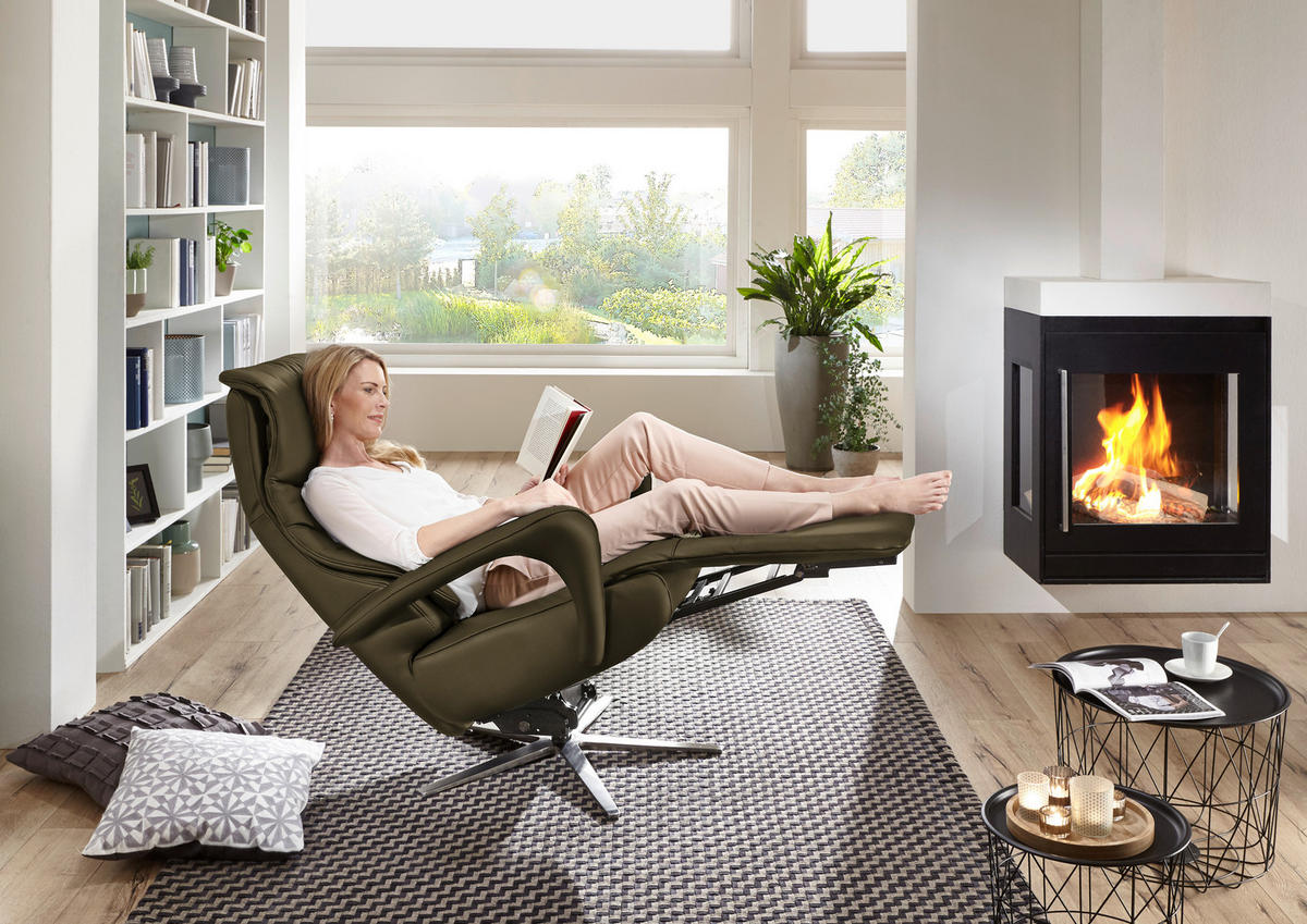 RELAXSESSEL in Leder Grün  - Edelstahlfarben/Grün, Design, Leder/Metall (75/106/88cm) - Dieter Knoll
