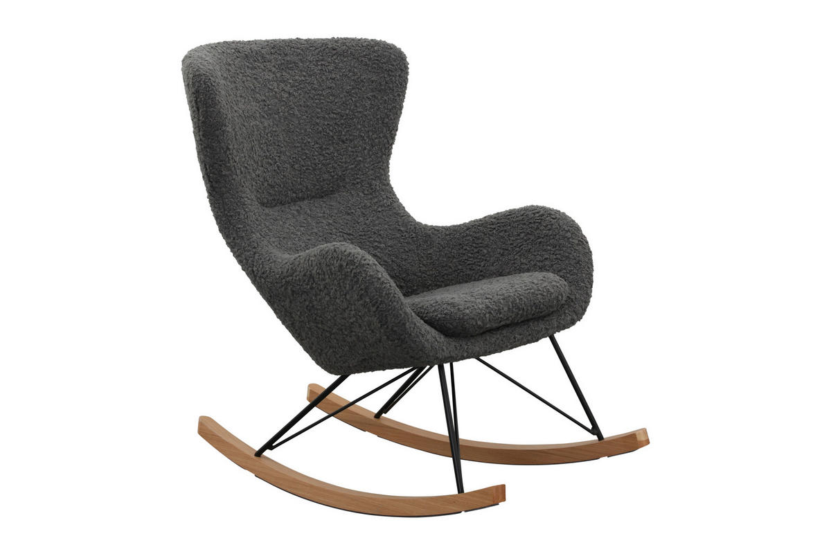SCHAUKELSTUHL in Teddystoff Dunkelgrau  - Dunkelgrau/Eichefarben, MODERN, Holz/Textil (75/106/102cm) - Livetastic