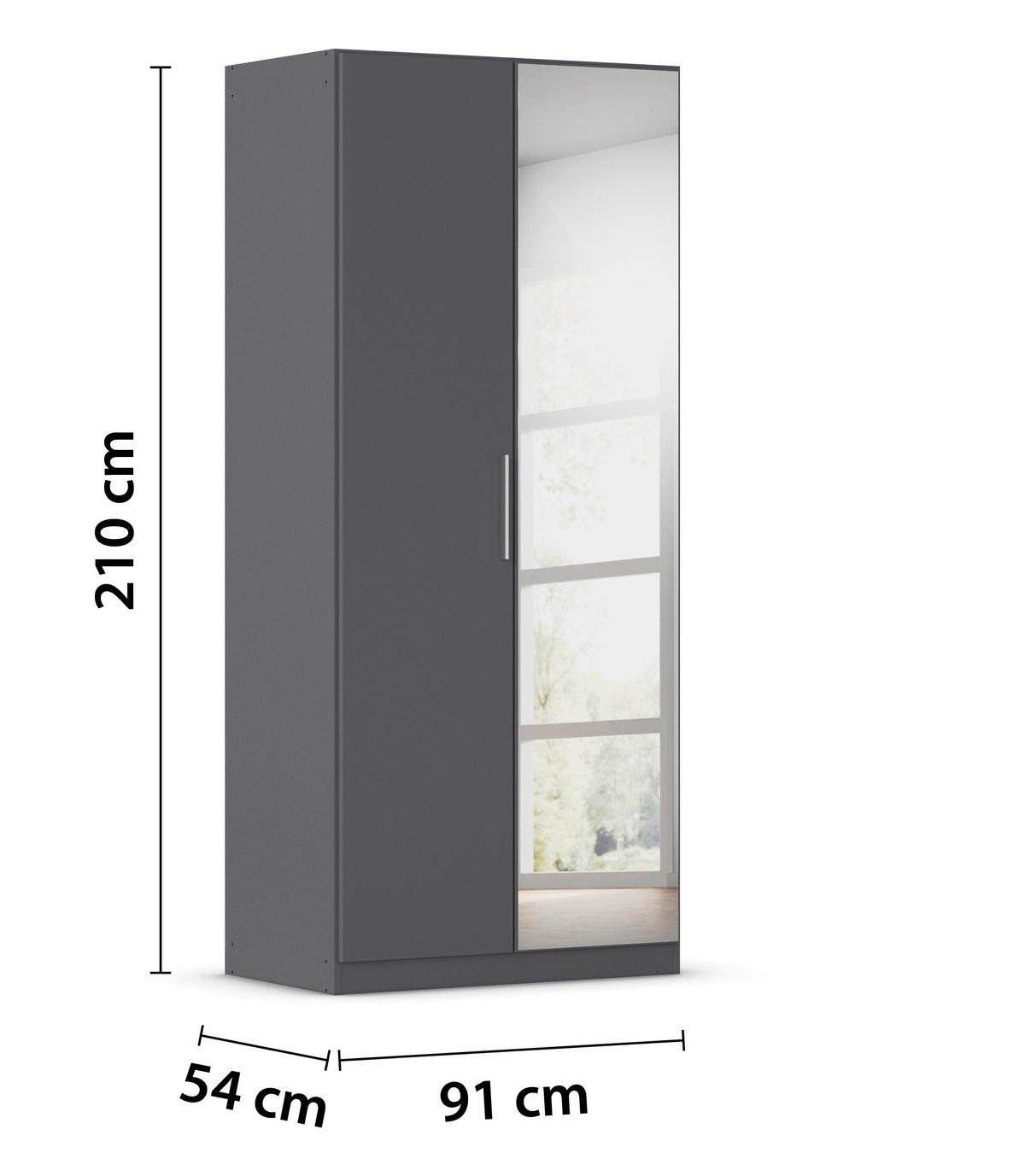 DREHTÜRENSCHRANK 91/210/54 cm,  in Grau, 2-türig  - Alufarben/Grau, KONVENTIONELL, Glas/Holzwerkstoff (91/210/54cm) - home24