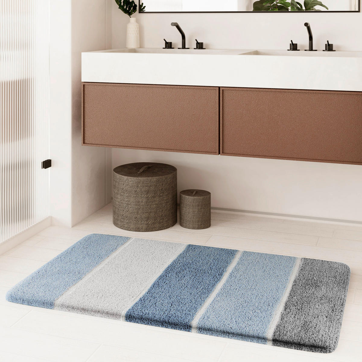 BADTEPPICH Blau, Grau 55/65 cm  - Blau/Grau, Basics, Kunststoff/Textil (55/65cm) - WECON HOME