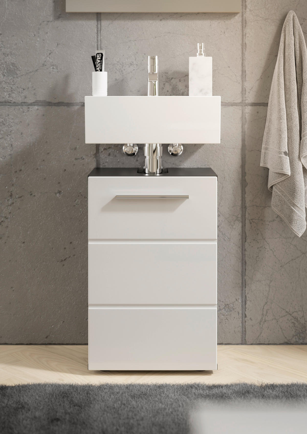 WASCHBECKENUNTERSCHRANK 40/60/31 cm  - Chromfarben/Weiß Hochglanz, KONVENTIONELL, Holzwerkstoff/Kunststoff (40/60/31cm) - Xora