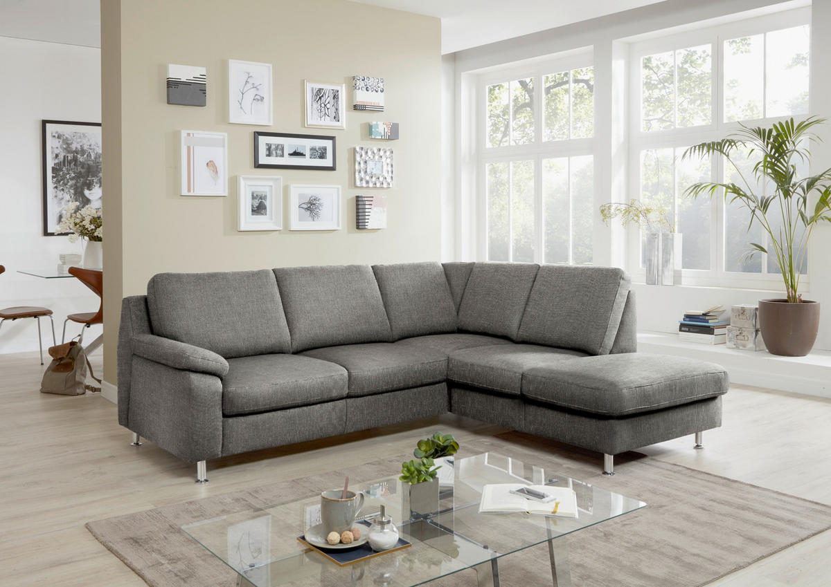 ECKSOFA in Webstoff Dunkelgrau  - Dunkelgrau/Alufarben, Konventionell, Textil/Metall (241/200cm) - Beldomo System