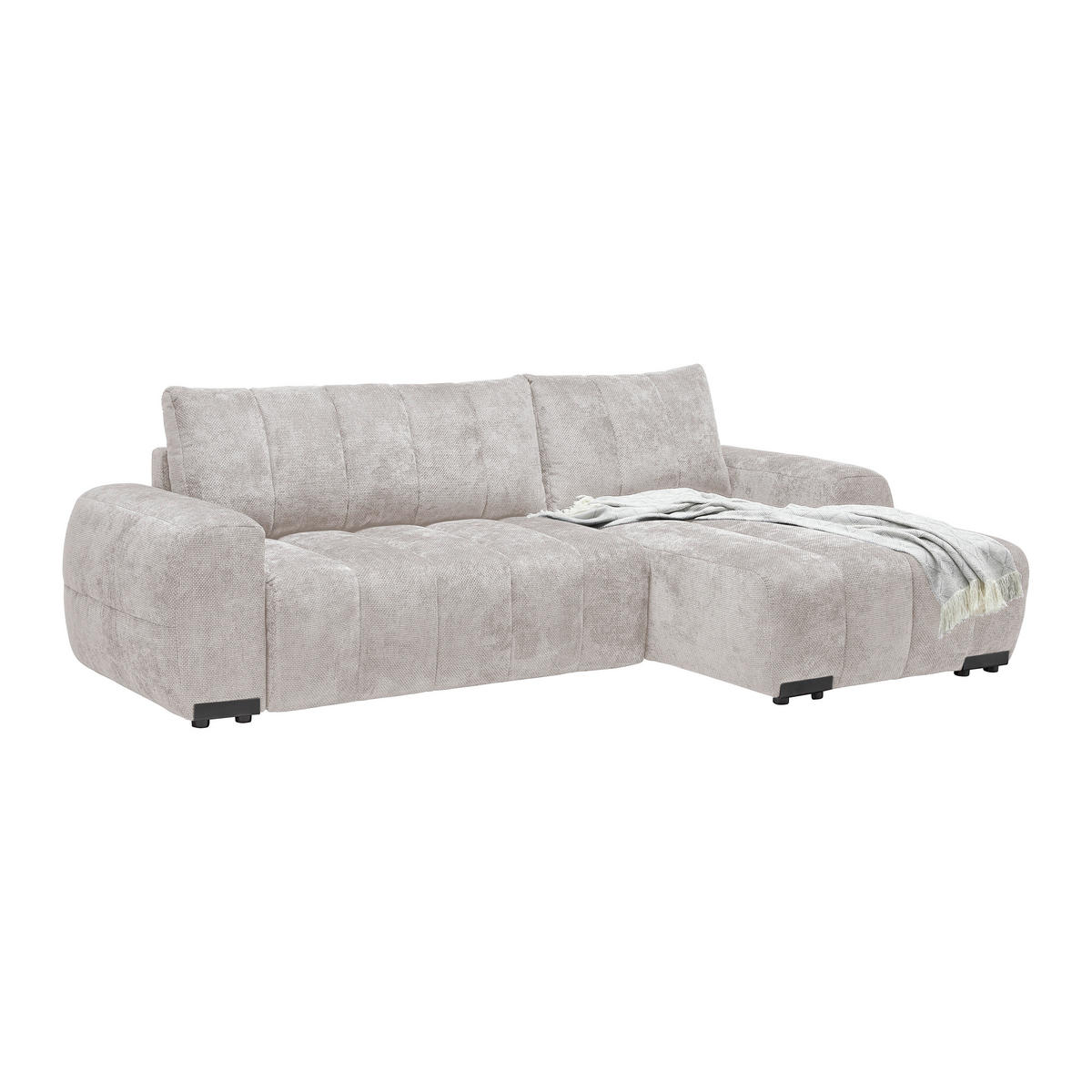 ECKSOFA Flachgewebe Creme  - Schwarz Hochglanz/Creme, Modern, Textil/Metall (273/93/166cm) - MID.YOU