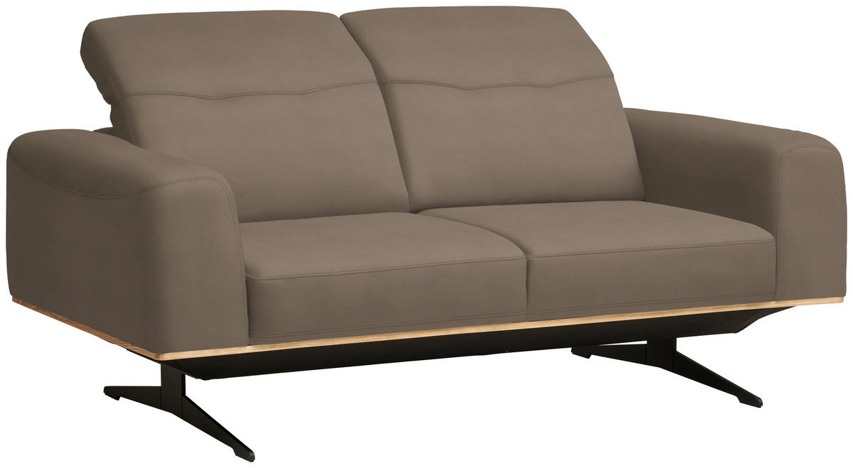2-SITZER-SOFA in Echtleder Hellbraun  - Hellbraun/Schwarz, Design, Leder/Holz (174/76-97/102cm) - Novel