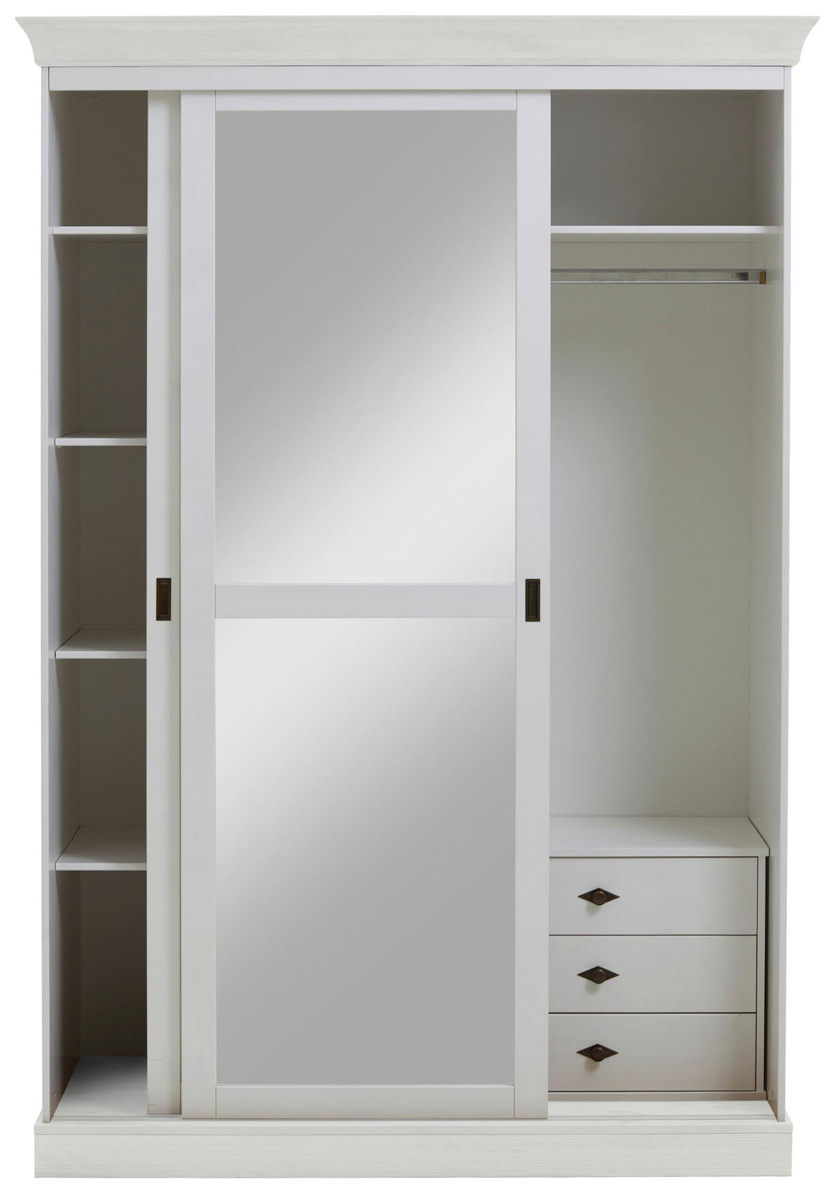 SCHIEBETÜRENSCHRANK 150/220/69 cm 2-türig Weiß  - Messingfarben/Weiß, ROMANTIK / LANDHAUS, Glas/Holz (150/220/69cm) - Boxxx