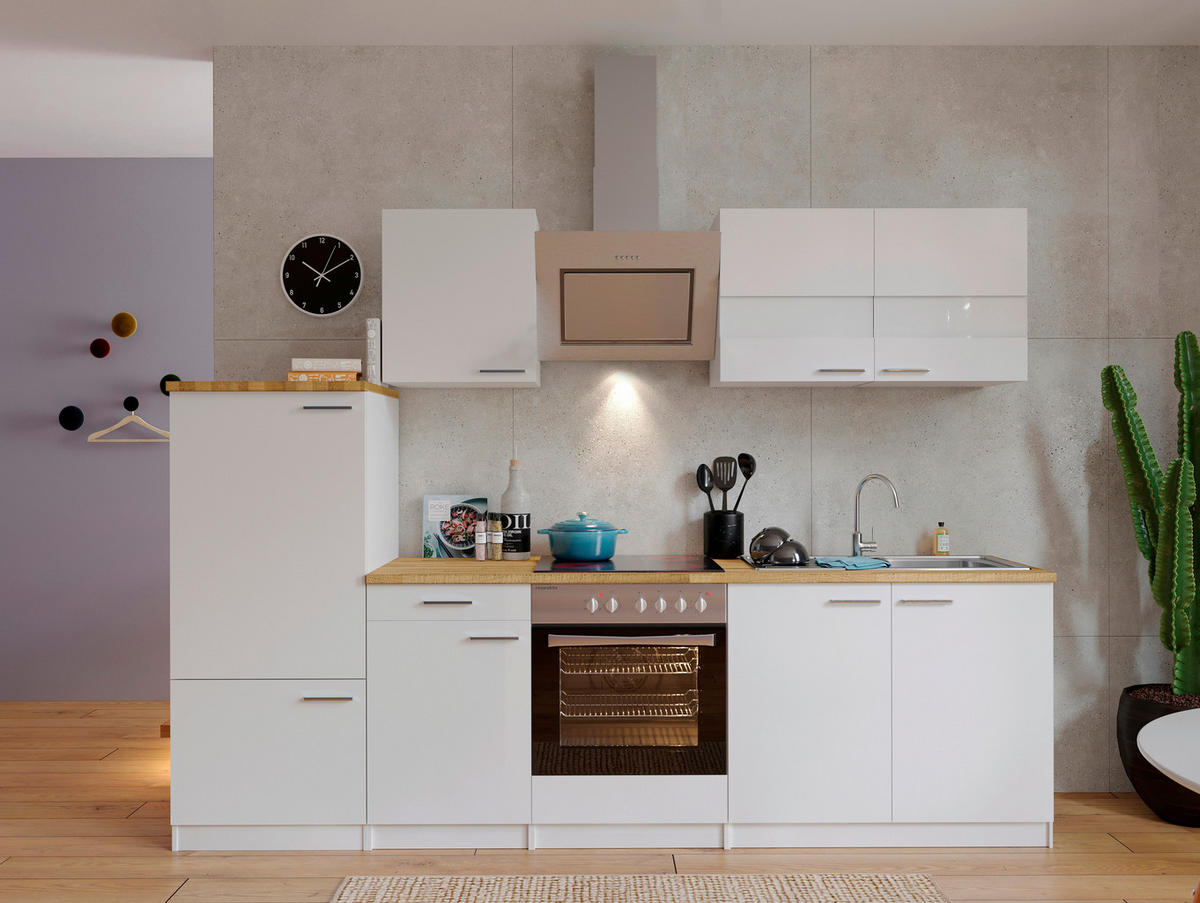 KÜCHENBLOCK 270 cm   in Weiss  - Weiss/Edelstahlfarben, Basics, Holzwerkstoff/Metall (270cm) - Respekta