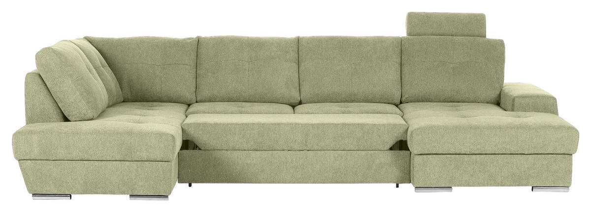 WOHNLANDSCHAFT in Flachgewebe Hellgrün  - Chromfarben/Hellgrün, Konventionell, Kunststoff/Textil (217/338/180cm) - Hom`in
