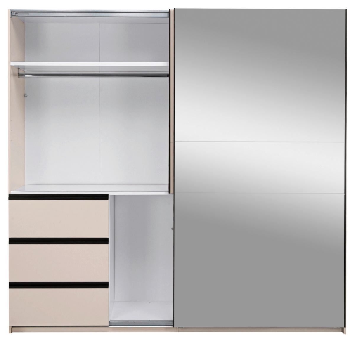 SCHIEBETÜRENSCHRANK 215/205/61,5 cm 2-türig Kaschmir  - Kaschmir/Schwarz, MODERN, Holzwerkstoff/Metall (215/205/61,5cm) - MID.YOU