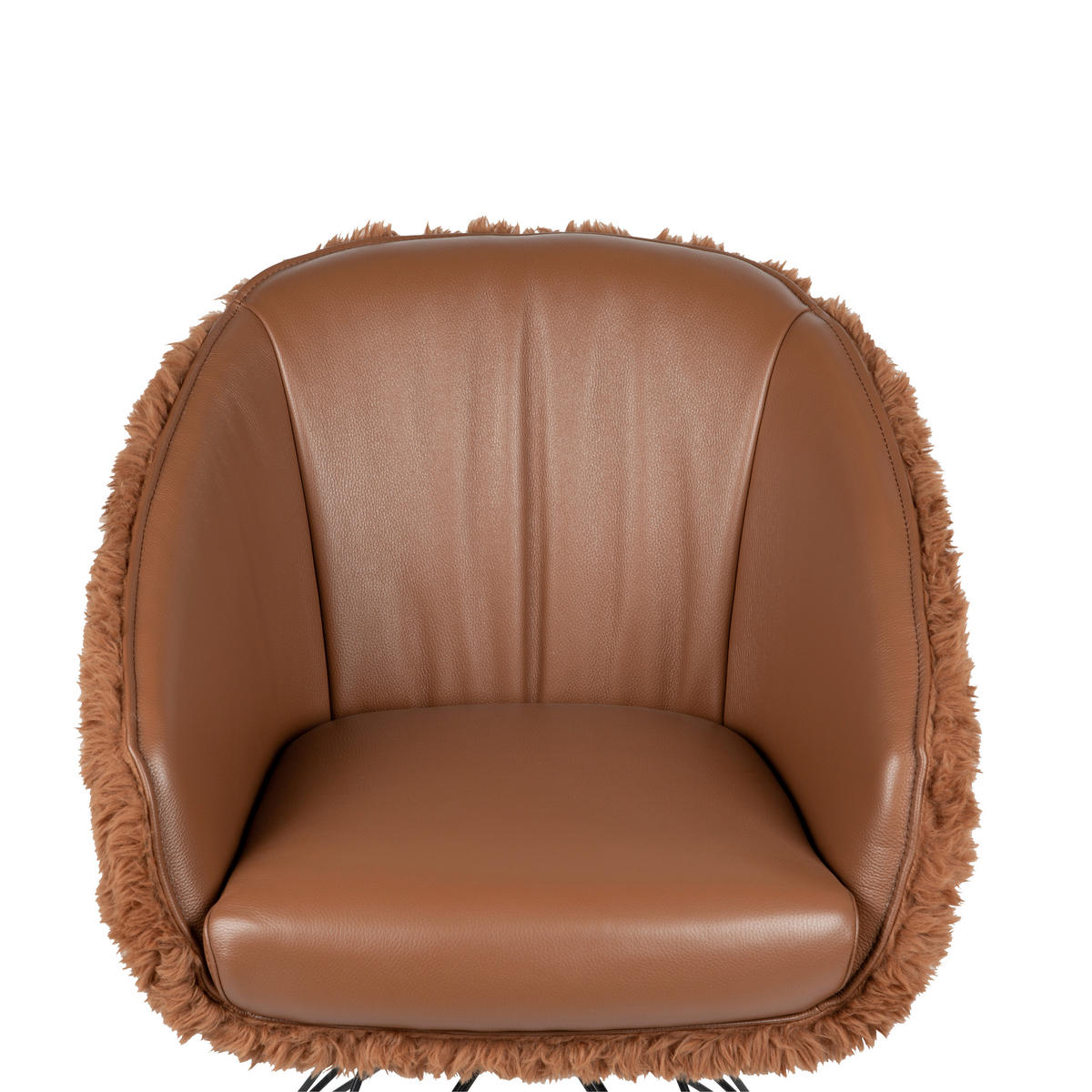 ARMLEHNSTUHL  in Eisen Teddystoff Echtleder pigmentiert  - Cognac/Schwarz, Design, Leder/Textil (59,5/83,5/63,5cm) - Emilio Belluti