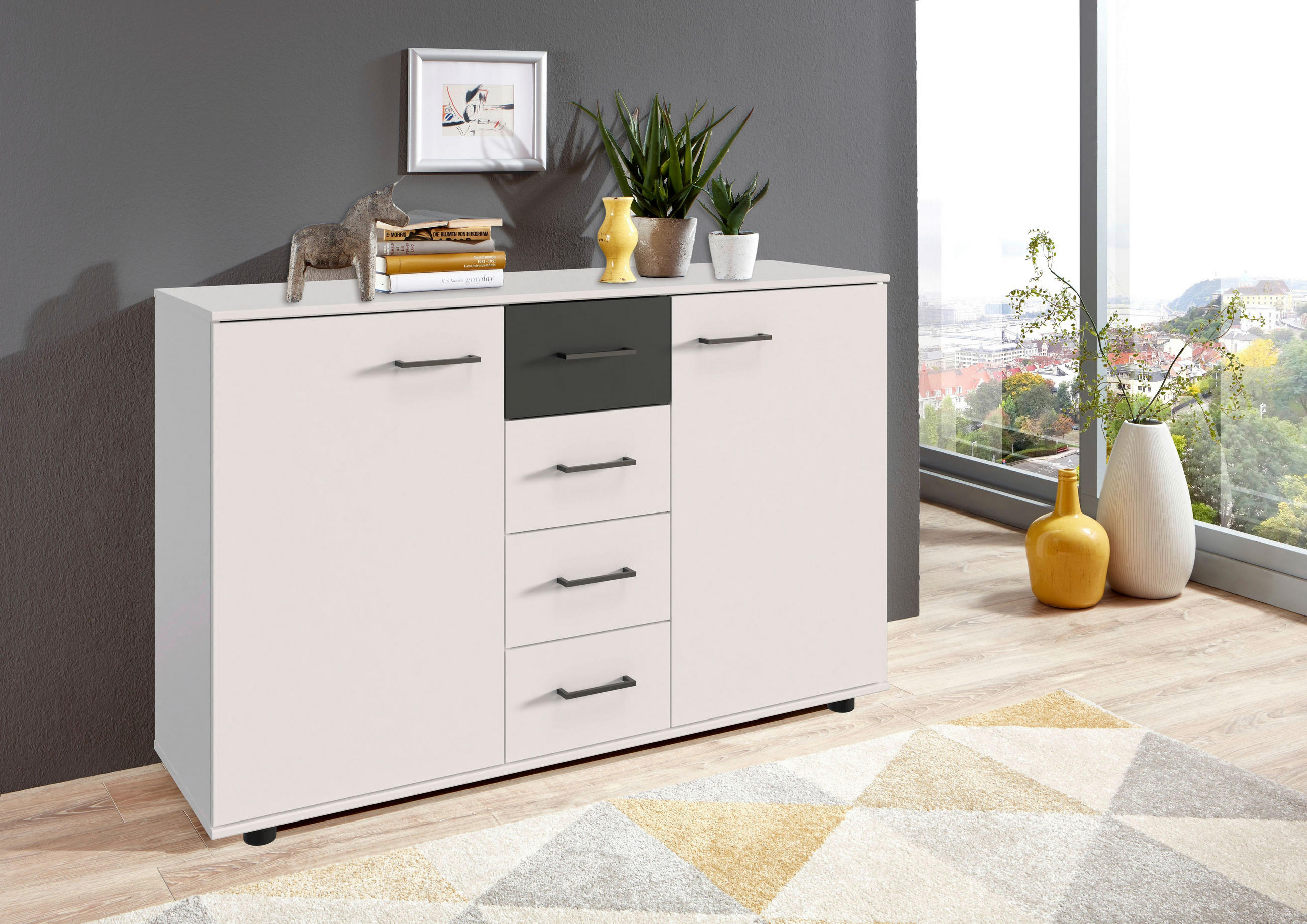 KOMMODE 130/83/41 cm  in Graphitfarben, Weiss  - Weiss/Schwarz, Konventionell, Holzwerkstoff/Kunststoff (130/83/41cm) - Carryhome