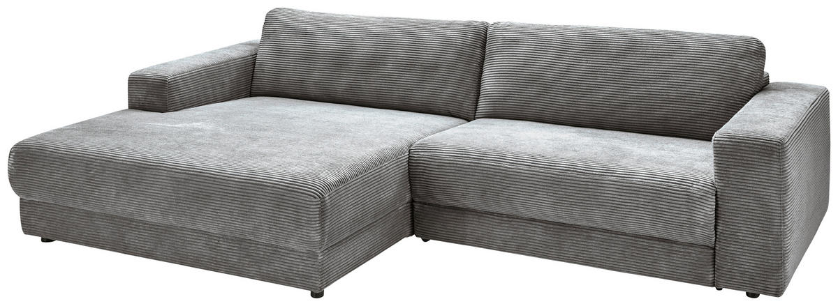 ECKSOFA in Cord Dunkelgrau  - Dunkelgrau/Schwarz, Design, Kunststoff/Textil (168/296cm) - Pure Home Lifestyle