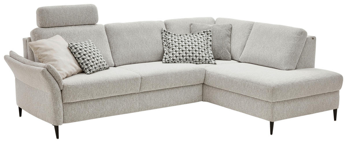 ECKSOFA Webstoff Ecru  - Ecru/Schwarz, Konventionell, Textil/Metall (277/201cm) - Dieter Knoll