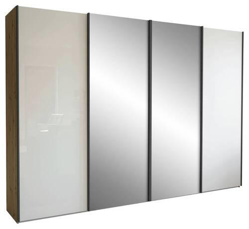 SCHWEBETÜRENSCHRANK 300/217/67 cm 4-türig Champagner, Eiche Bianco  - Schieferfarben/Eiche Bianco, KONVENTIONELL, Glas/Holzwerkstoff (300/217/67cm) - Dieter Knoll