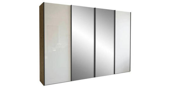 SCHWEBETÜRENSCHRANK 300/217/67 cm 4-türig  - Schieferfarben/Eiche Bianco, KONVENTIONELL, Glas/Holzwerkstoff (300/217/67cm) - Dieter Knoll