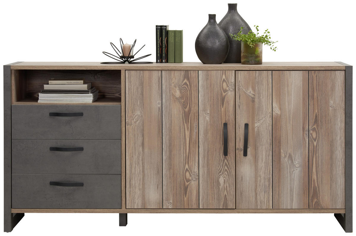 SIDEBOARD  in 189,5/93,4/43,1 cm  - Dunkelgrau/Schwarz, Trend, Holzwerkstoff/Kunststoff (189,5/93,4/43,1cm) - Carryhome