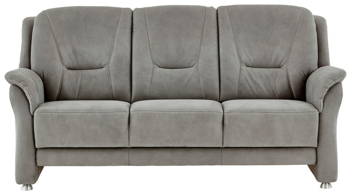 3-SITZER-SOFA in Mikrofaser Grau  - Beige/Alufarben, Konventionell, Textil/Metall (198/100/89cm) - Beldomo Comfort