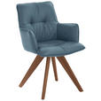 ARMLEHNSTUHL drehbar  inklusive Armlehnen, Gestellauswahl, Sitzfläche 180° drehbar, automatische Rückholfunktion  Echtleder  - Nussbaumfarben/Petrol, Design, Leder/Holz (59/89/63cm) - Dieter Knoll
