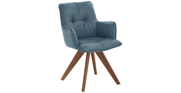 ARMLEHNSTUHL drehbar  inklusive Armlehnen, Gestellauswahl, Sitzfläche 180° drehbar, automatische Rückholfunktion  Echtleder  - Nussbaumfarben/Petrol, Design, Leder/Holz (59/89/63cm) - Dieter Knoll