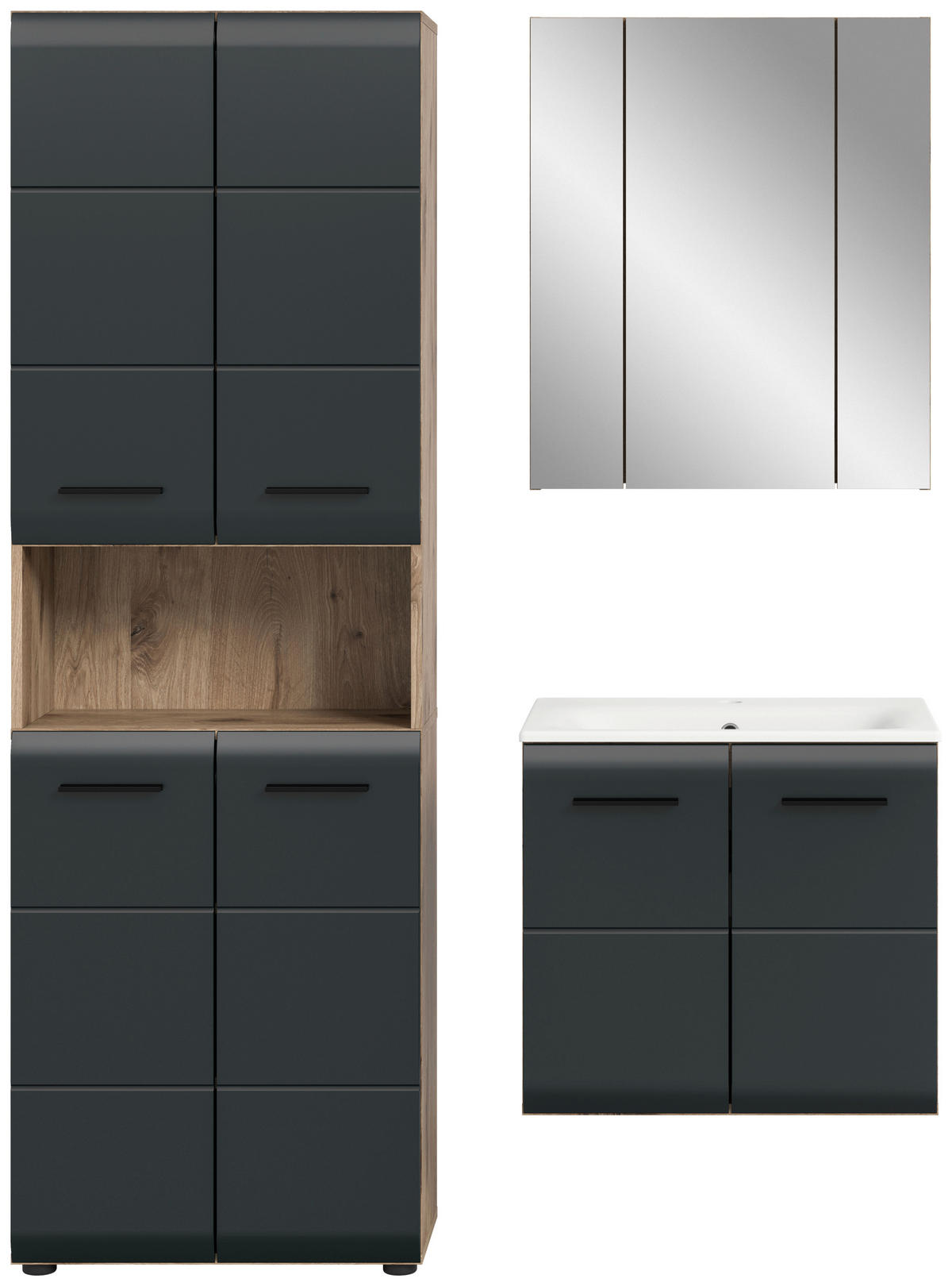 BADEZIMMER 3-teilig  in 120 cm  - Eiche dunkel/Schwarz, Basics, Keramik/Holzwerkstoff (120cm) - MID.YOU