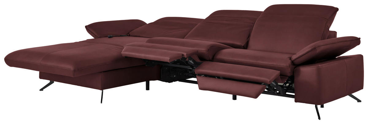 ECKSOFA  Echtleder Beere  - Beere/Schwarz, Design, Leder/Metall (169/307cm) - Beldomo Premium