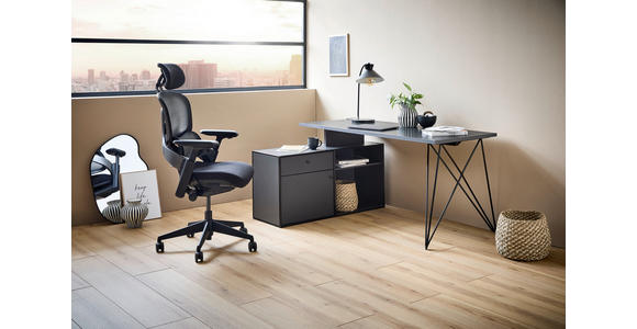ECKSCHREIBTISCH 160/115/75 cm in Anthrazit, Schwarz - Anthrazit/Schwarz, Design, Holzwerkstoff/Metall (160/115/75cm) - Novel