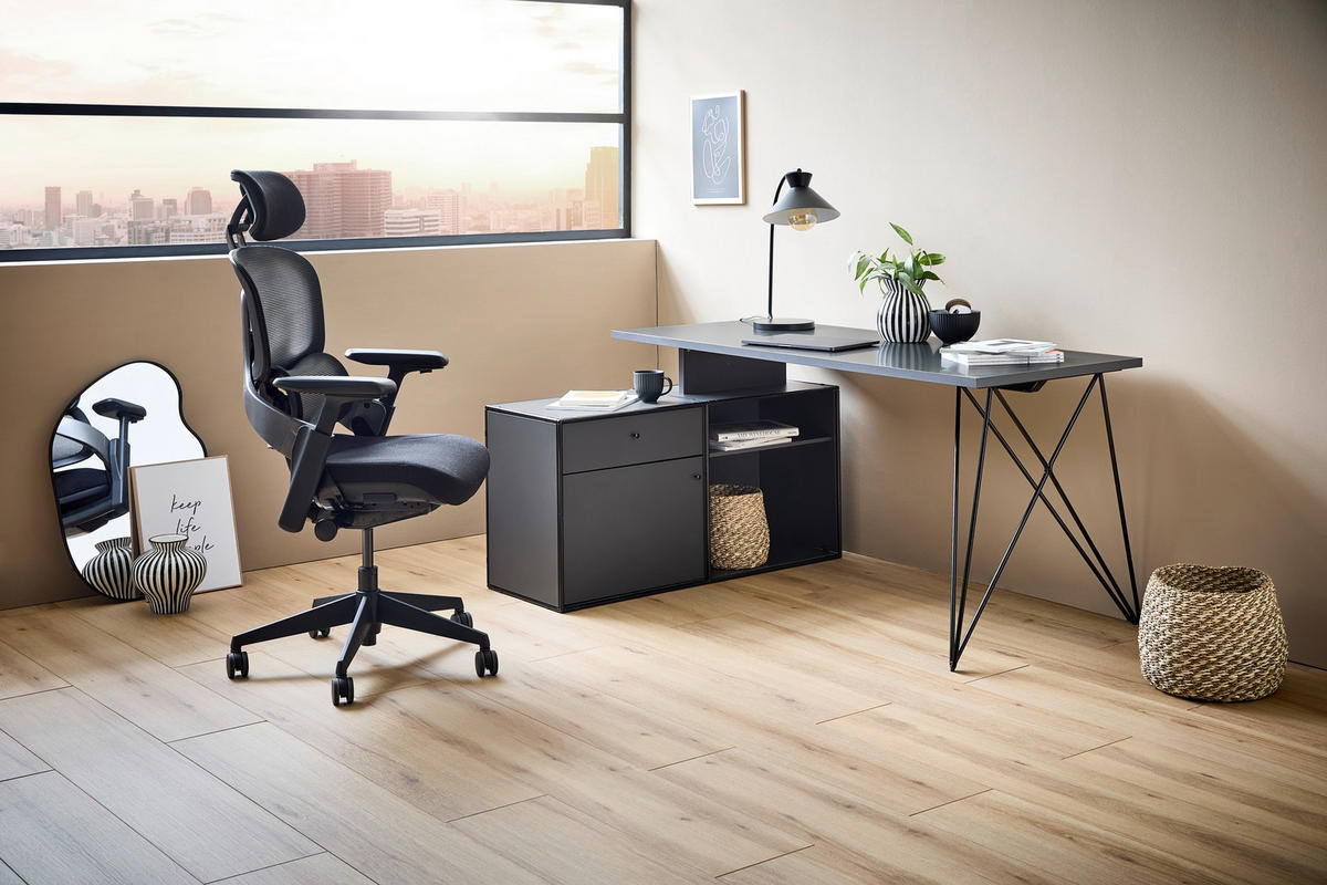 ECKSCHREIBTISCH 160/115/75 cm  in Anthrazit, Schwarz  - Anthrazit/Schwarz, Design, Holzwerkstoff/Metall (160/115/75cm) - Novel