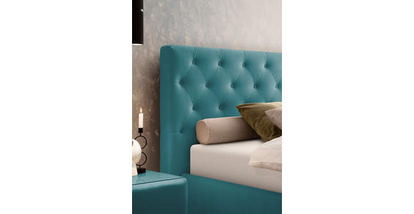 POLSTERBETT gepolstertes Kopfteil, Lattenroste 180/200 cm in Hellblau - Birkefarben/Schwarz, KONVENTIONELL, Holz/Textil (180/200cm) - Novel