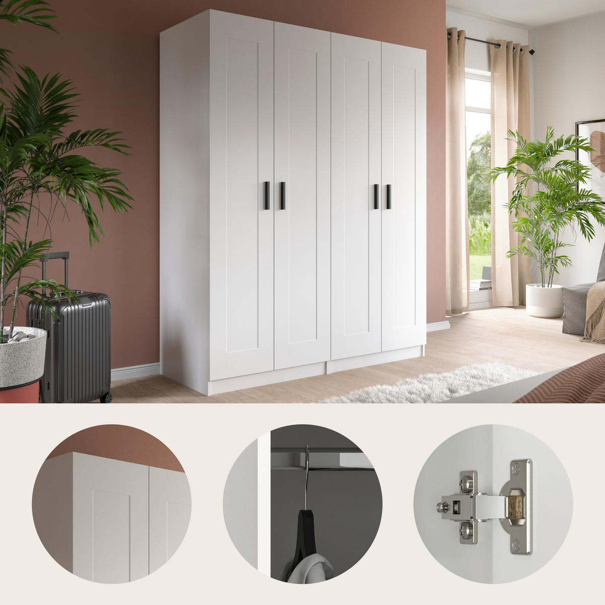 DREHTÜRENSCHRANK 160/194/56 cm,  in Weiß, 4 Tür(en)-türig  - Schwarz/Weiß, ROMANTIK / LANDHAUS, Holzwerkstoff/Kunststoff (160/194/56cm) - Livetastic