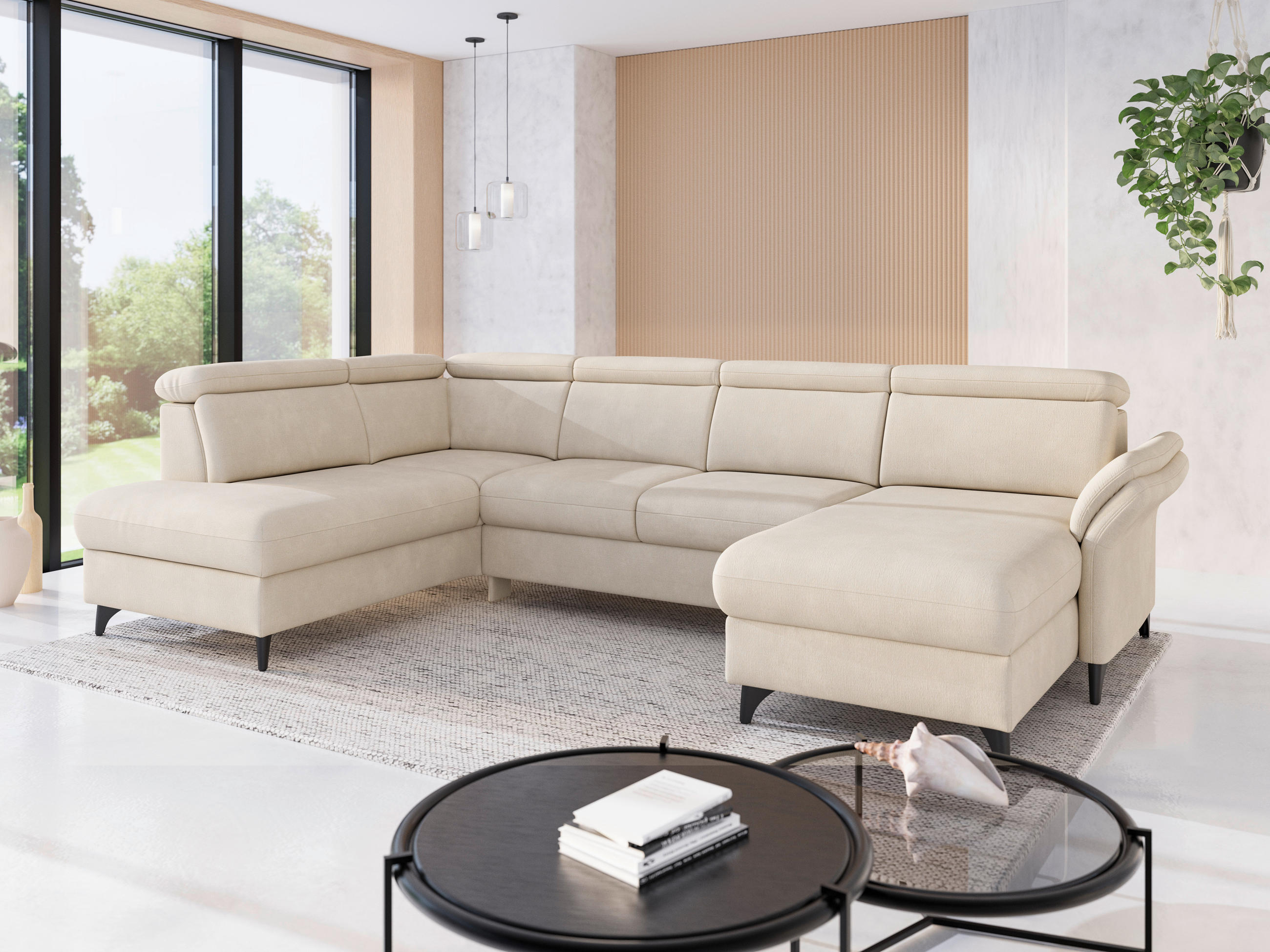 WOHNLANDSCHAFT GLENDALE E Sandfarben Chenille  - Sandfarben/Schwarz, KONVENTIONELL, Textil/Metall (193/321/166cm) - Sit & More