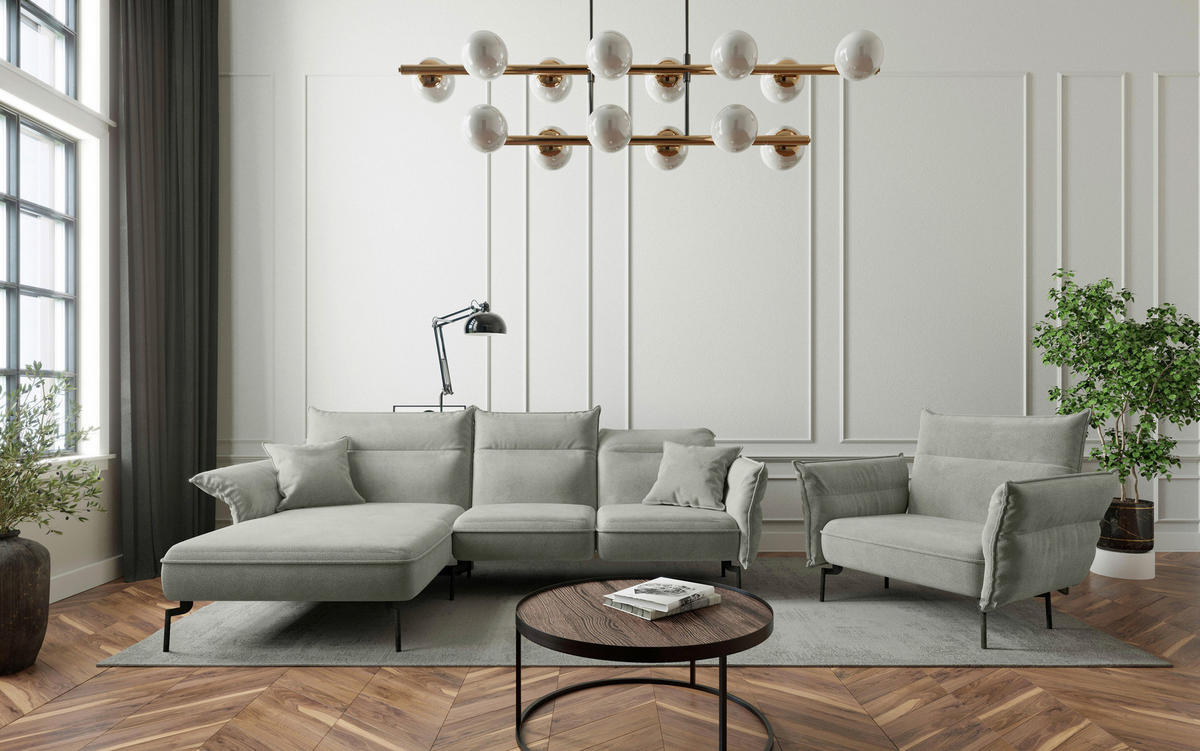 SITZGARNITUR Flachgewebe Hellgrau  - Edelstahlfarben/Hellgrau, Design, Textil/Metall (185/265cm) - Livetastic