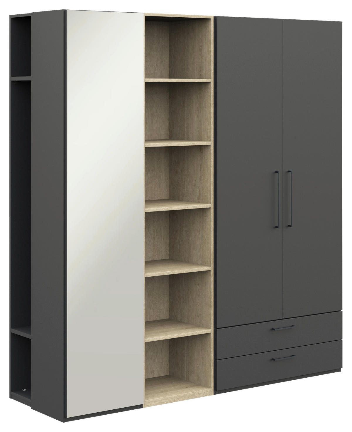 KLEIDERSCHRANK in Graphitfarben, Eichefarben  - Eichefarben/Anthrazit, Design, Glas/Holzwerkstoff (202,6/213,6/59,3cm) - Cantus