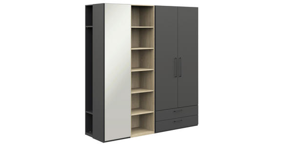 KLEIDERSCHRANK  in Graphitfarben, Eichefarben  - Eichefarben/Anthrazit, Design, Glas/Holzwerkstoff (202,6/213,6/59,3cm) - Cantus