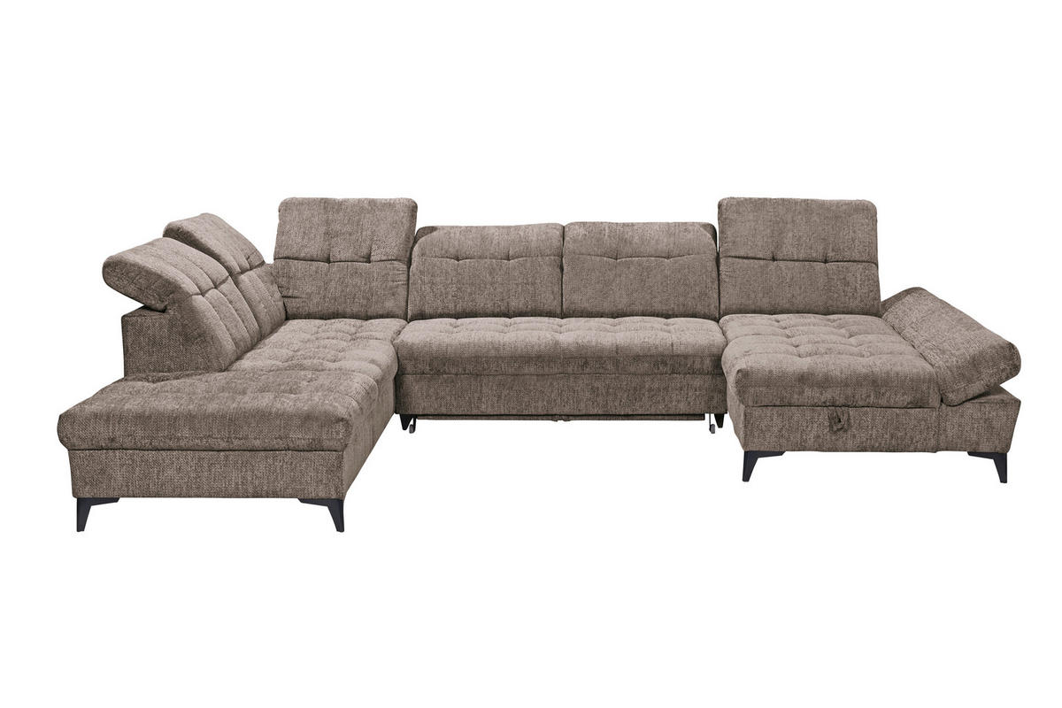 WOHNLANDSCHAFT Mikrovelours Braun  - Schwarz/Braun, Modern, Kunststoff/Textil (245/348/168cm) - MID.YOU