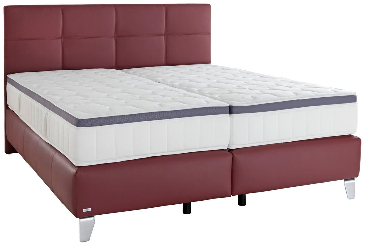 BOXSPRINGBETT 180/200 cm  in Bordeaux  - Chromfarben/Bordeaux, KONVENTIONELL, Leder/Textil (180/200cm) - Novel
