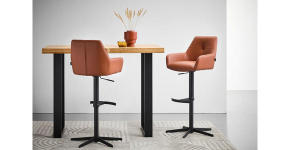 BARHOCKER Echtleder Cognac Eisen Sitzfläche 360° drehbar, inklusive Armlehnen - Cognac/Schwarz, Design, Leder/Metall (55/90-116/53cm) - Novel