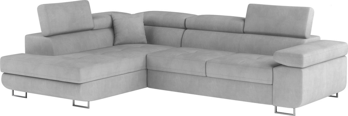 ECKSOFA ANTON Grau Flachgewebe Zierkissen, Bettkasten, Kopfteilverstellung  - Silberfarben/Grau, Design, Textil/Metall (203/272cm) - MID.YOU