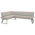 ECKBANK 163/243 cm Webstoff Schwarz, Eichefarben, Greige Eiche massiv Metall   - Greige/Eichefarben, Design, Holz/Textil (163/243cm) - Voleo