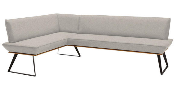 ECKBANK 163/243 cm Webstoff Schwarz, Eichefarben, Greige Eiche massiv Metall   - Greige/Eichefarben, Design, Holz/Textil (163/243cm) - Voleo