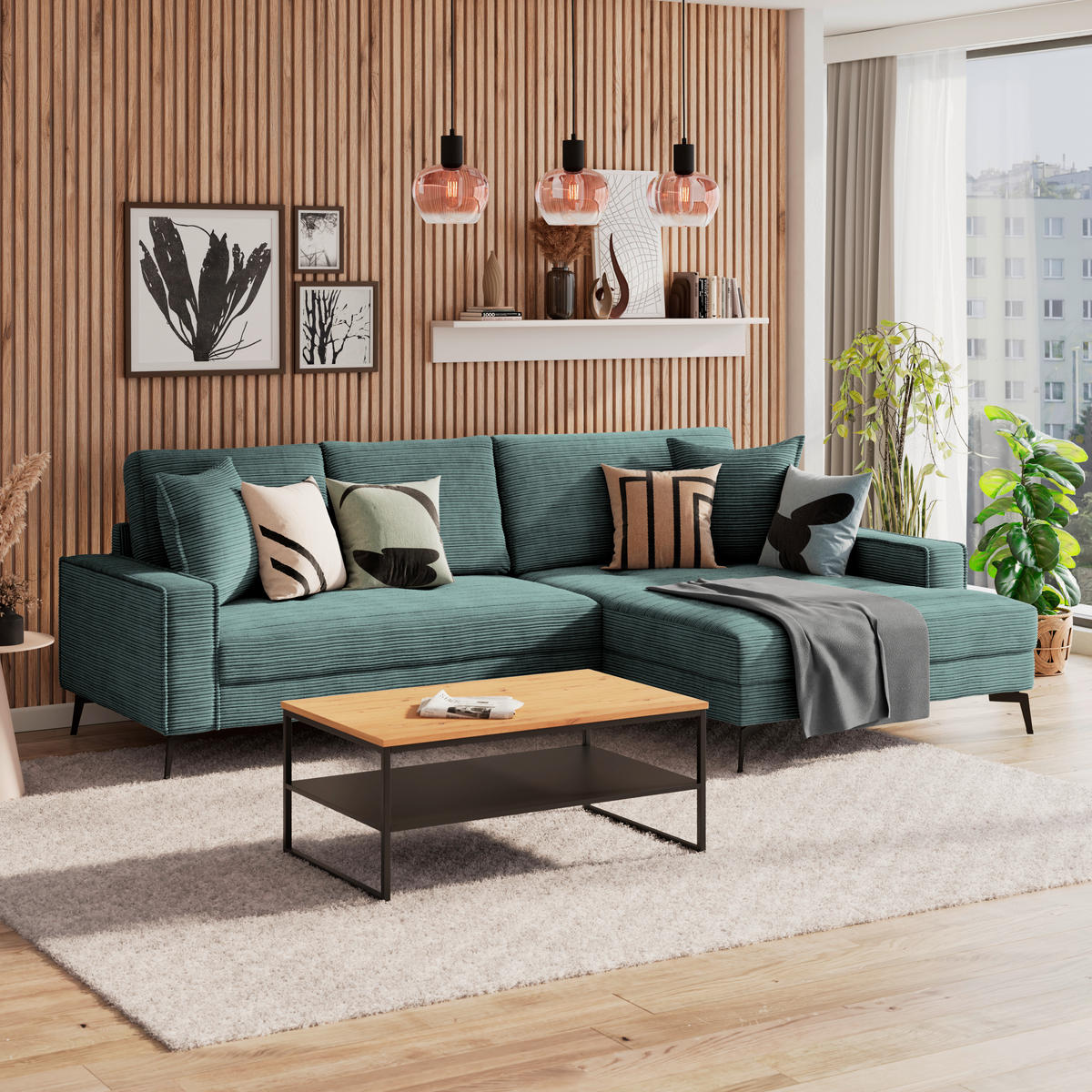 ECKSOFA ZERO Azurblau Cord Zierkissen, Rückenkissen  - Azurblau/Schwarz, Trend, Textil/Metall (286/173cm) - Livetastic