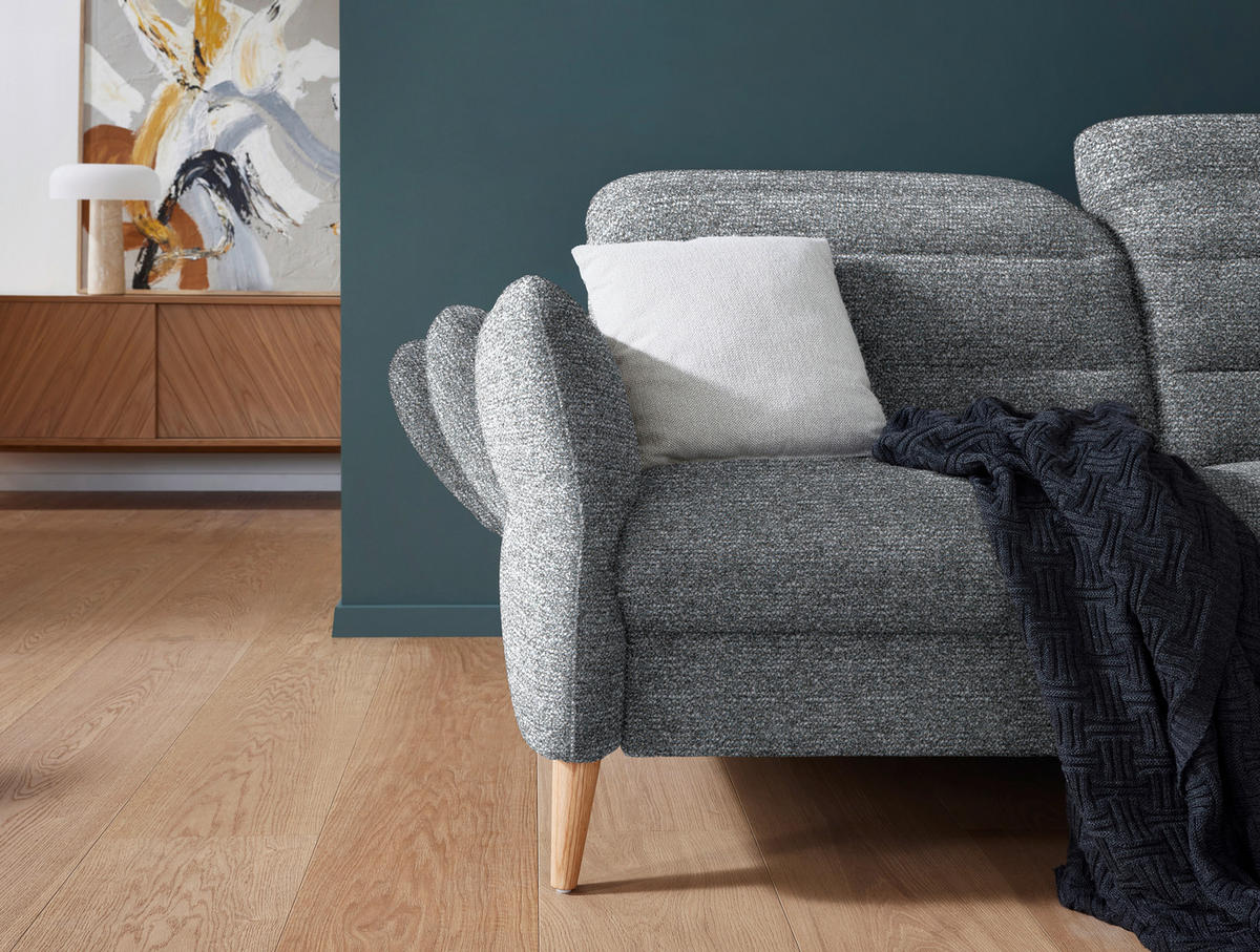 2-SITZER-SOFA in Webstoff Blaugrau  - Eiche Bianco/Blaugrau, Design, Holz/Textil (192-220/85-106/98-112cm) - Dieter Knoll