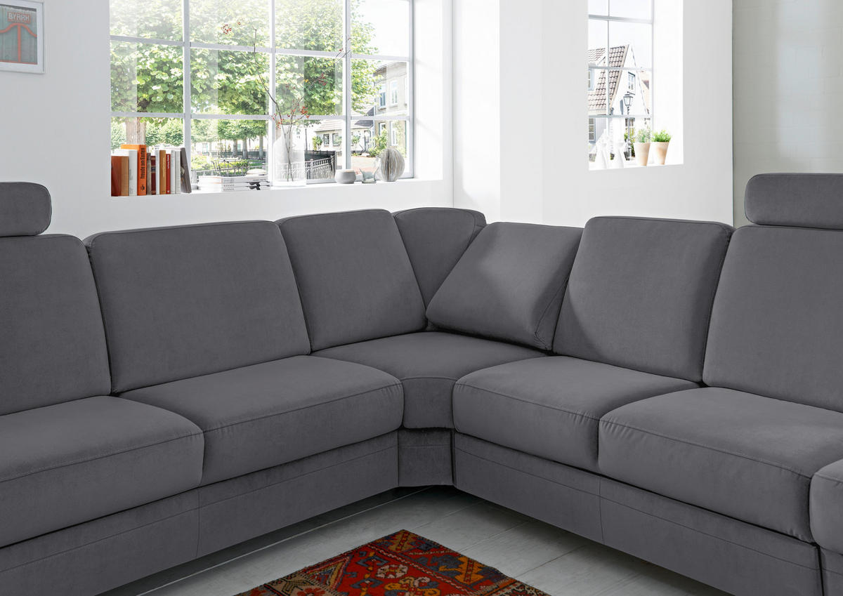 ECKSOFA in Flachgewebe Grau  - Alufarben/Grau, Konventionell, Textil/Metall (269/287cm) - Beldomo System