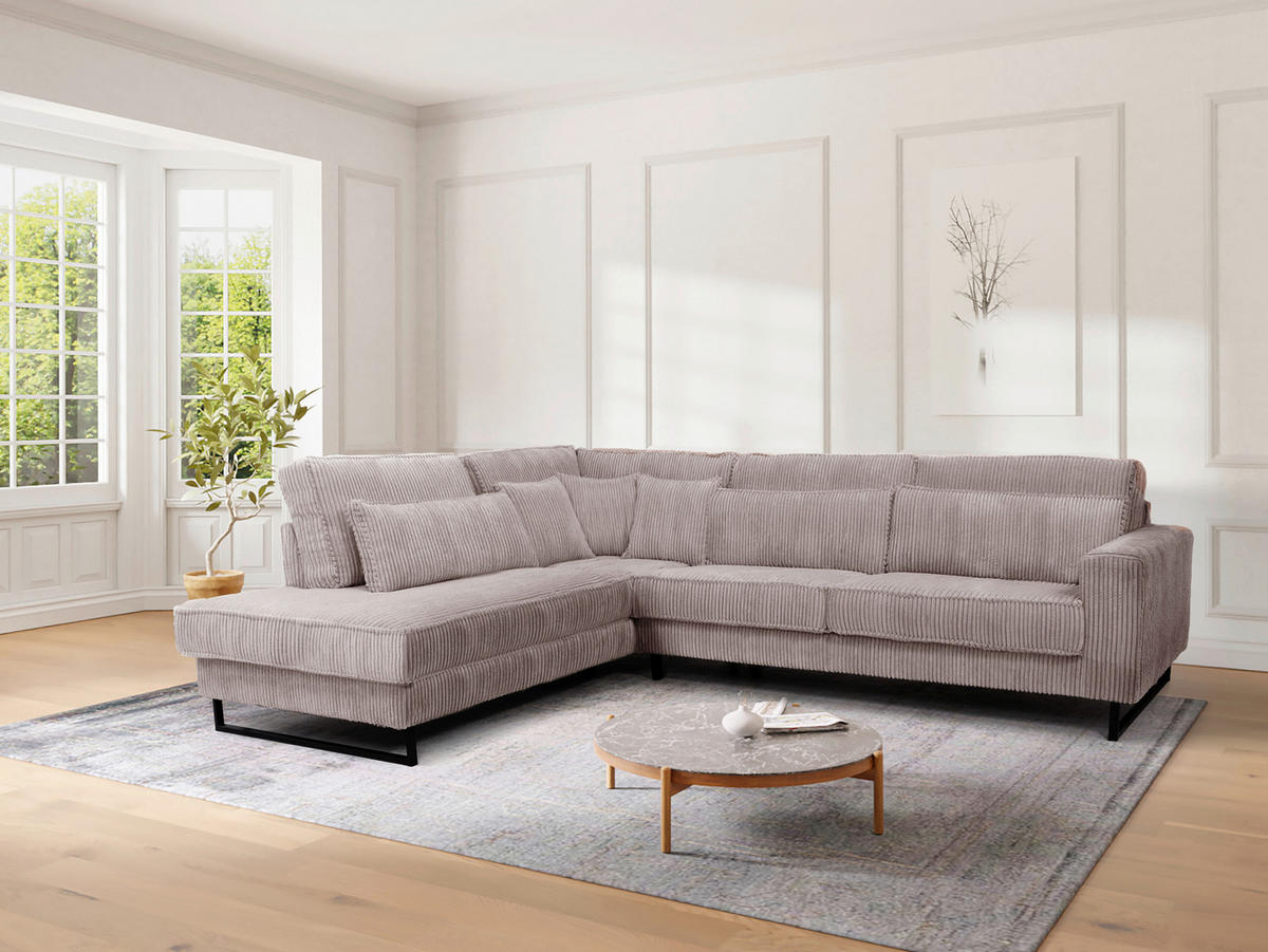 ECKSOFA ICON Cappuccino Cord Zierkissen, Rückenkissen, Nierenkissen  - Schwarz/Cappuccino, KONVENTIONELL, Textil/Metall (284/253cm) - Livetastic