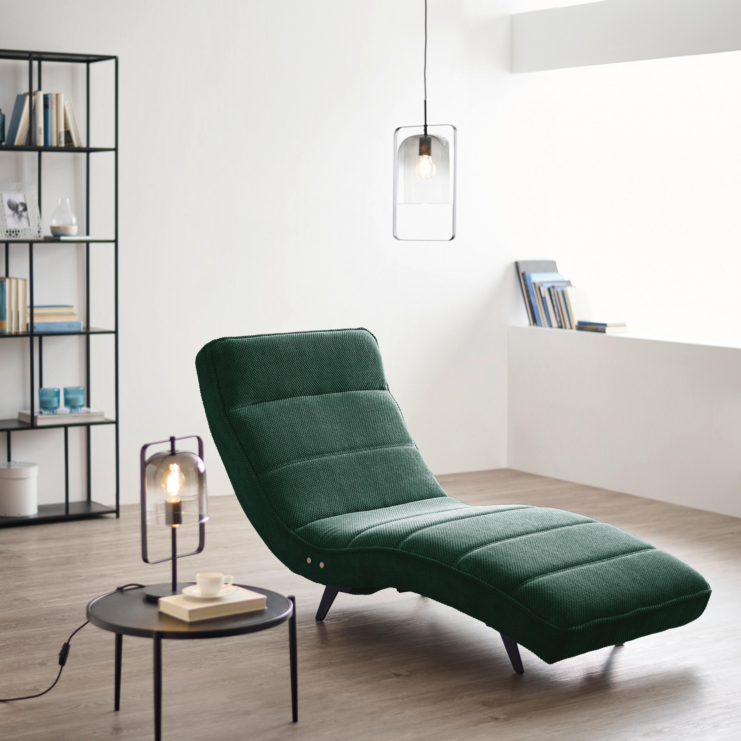 LIGGFÅTÖLJ i vävt tyg skogsgrön  - skogsgrön/svart, Design, metall/textil (75/158-178/58-86cm) - Livetastic