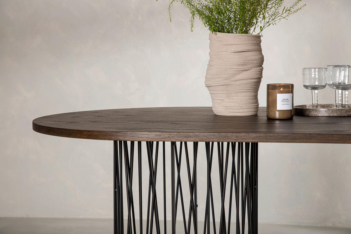 ESSTISCH furniert oval Schwarz, Dunkelbraun  - Dunkelbraun/Schwarz, Design, Holz/Metall (220/100/74cm) - Livetastic